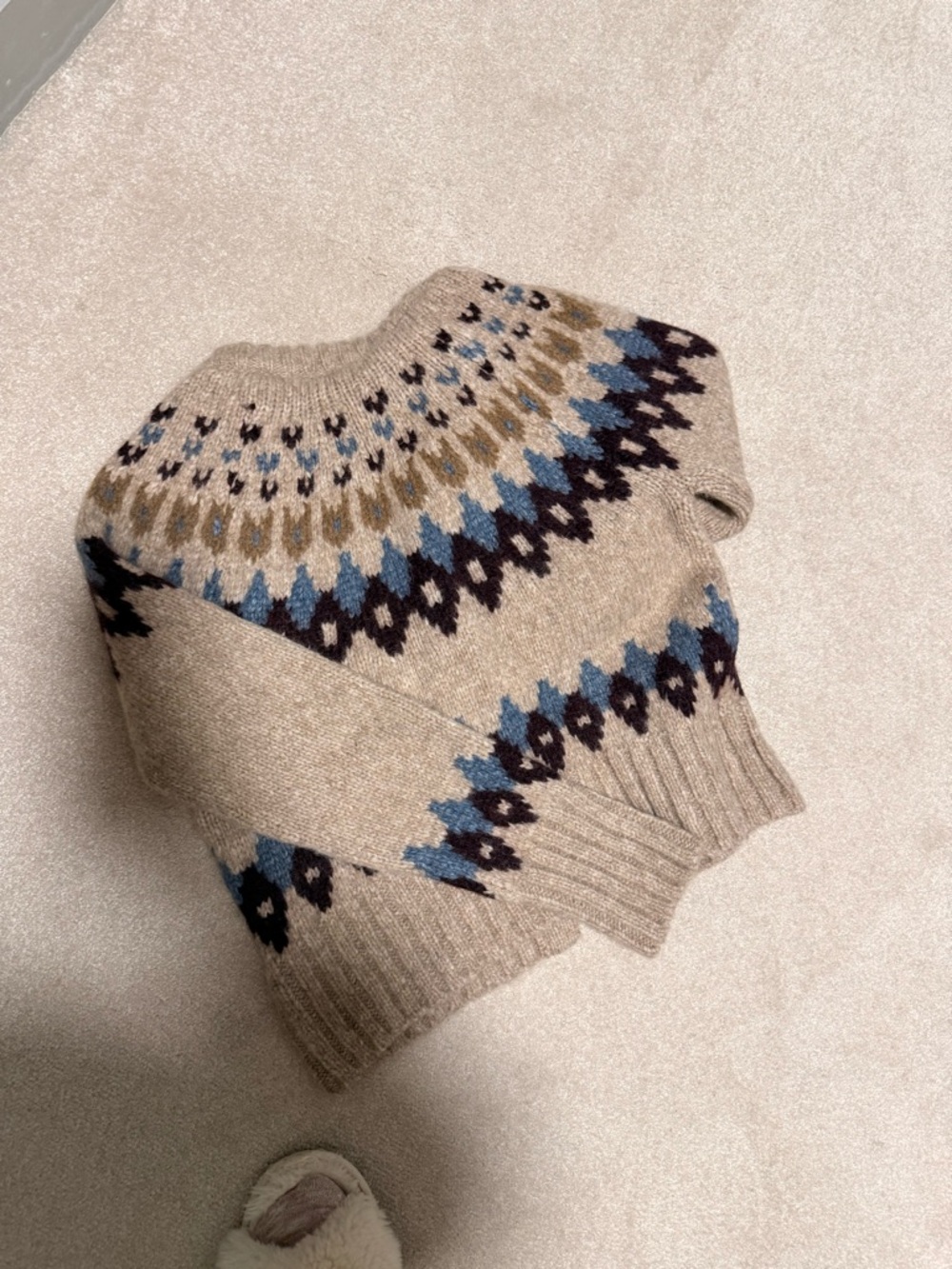 Beige Fair Isle Button-Front Knit Cardigan Sweater - Picture 7 of 7